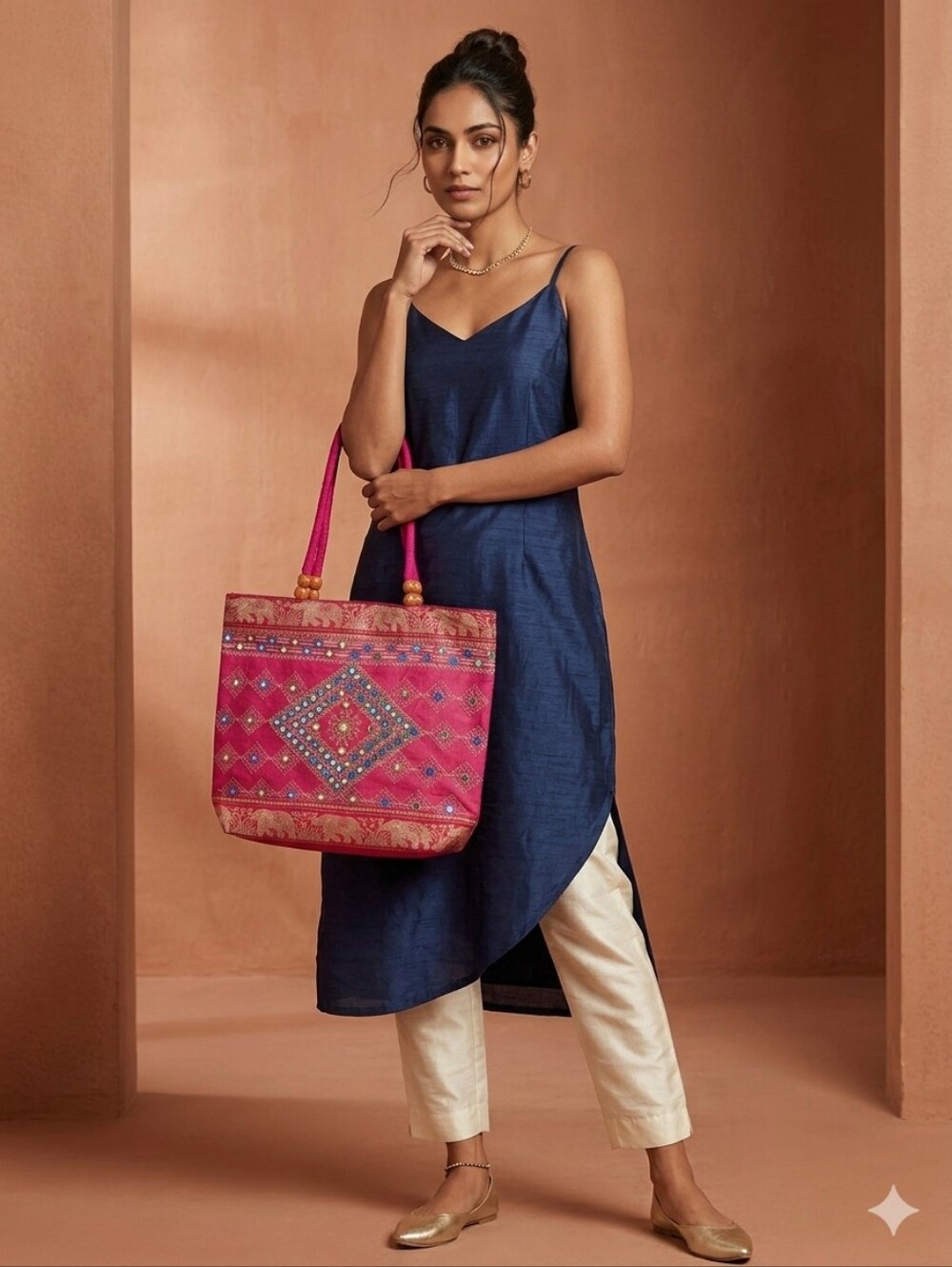 Embellished Pink Boho Tote Bag